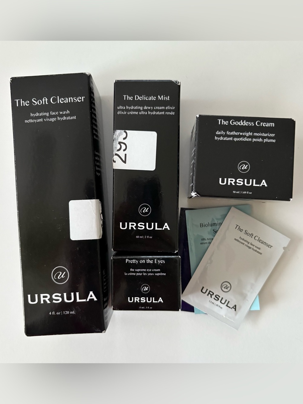 NIB Ursula Skincare Set Cleanser Dewey Mist Goddess Cream Eye Cream & Samples